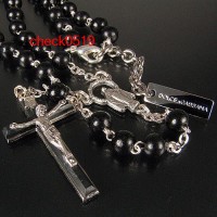Dolce & Gabbana D&G Beckham Rosary Black Bead Necklace 